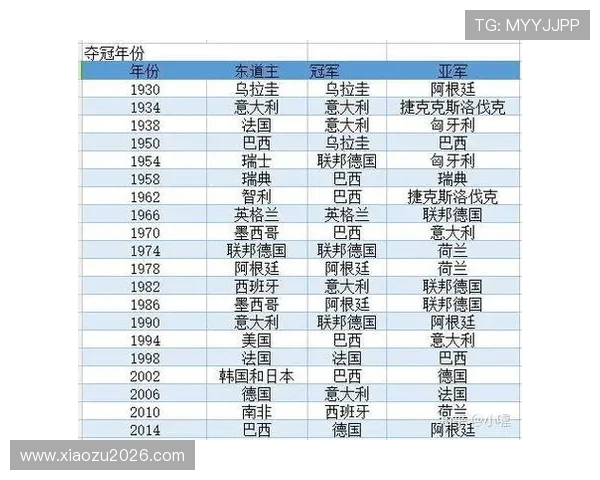 足球世界杯冠军表完整汇总，涵盖从1930年至今的所有冠军国家